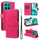 For Honor X8C 4G Global Tree & Cat Embossed Pattern Flip Leather Phone Case(Rose Red) - 1