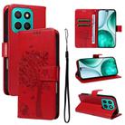For Honor X8C 4G Global Tree & Cat Embossed Pattern Flip Leather Phone Case(Red) - 1