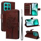 For Honor X8C 4G Global Tree & Cat Embossed Pattern Flip Leather Phone Case(Coffee) - 1