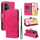 For Honor 400 Global 156.5mm Tree & Cat Embossed Pattern Flip Leather Phone Case(Rose Red) - 1