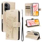 For Honor 400 Global 156.5mm Tree & Cat Embossed Pattern Flip Leather Phone Case(Gold) - 1