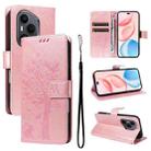 For Honor 400 Pro Global 160.8mm Tree & Cat Embossed Pattern Flip Leather Phone Case(Rose Gold) - 1