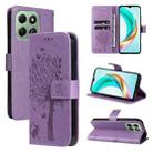 For For Honor X6c / X6b / X6a / X5b Tree & Cat Embossed Pattern Flip Leather Phone Case(Light Purple) - 1