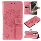 For Xiaomi Poco F6 Tree & Cat Embossed Pattern Flip Leather Phone Case(Pink) - 1