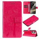 For Xiaomi Poco F6 Tree & Cat Embossed Pattern Flip Leather Phone Case(Rose Red) - 1