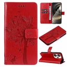 For Xiaomi Poco F6 Tree & Cat Embossed Pattern Flip Leather Phone Case(Red) - 1