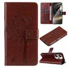 For Xiaomi Poco F6 Tree & Cat Embossed Pattern Flip Leather Phone Case(Coffee) - 1