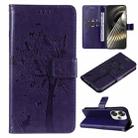 For Xiaomi Poco F6 Tree & Cat Embossed Pattern Flip Leather Phone Case(Purple) - 1