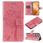 For Xiaomi 14T Pro Tree & Cat Embossed Pattern Flip Leather Phone Case(Pink) - 1