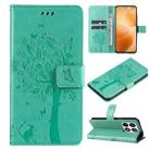 For Xiaomi 14T Pro Tree & Cat Embossed Pattern Flip Leather Phone Case(Green) - 1