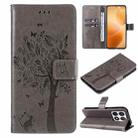 For Xiaomi 14T Pro Tree & Cat Embossed Pattern Flip Leather Phone Case(Grey) - 1