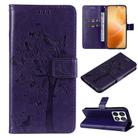 For Xiaomi 14T Pro Tree & Cat Embossed Pattern Flip Leather Phone Case(Purple) - 1