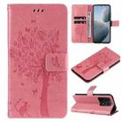 For Xiaomi 14T Tree & Cat Embossed Pattern Flip Leather Phone Case(Pink) - 1