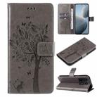 For Xiaomi 14T Tree & Cat Embossed Pattern Flip Leather Phone Case(Grey) - 1