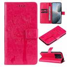 For Xiaomi 14T Tree & Cat Embossed Pattern Flip Leather Phone Case(Rose Red) - 1