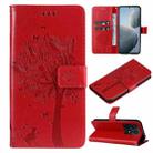 For Xiaomi 14T Tree & Cat Embossed Pattern Flip Leather Phone Case(Red) - 1