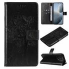 For Xiaomi 14T Tree & Cat Embossed Pattern Flip Leather Phone Case(Black) - 1