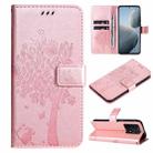 For Xiaomi 14T Tree & Cat Embossed Pattern Flip Leather Phone Case(Rose Gold) - 1