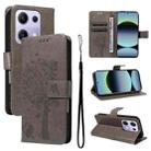 For Xiaomi Poco M6 Pro 4G Global Tree & Cat Embossed Pattern Flip Leather Phone Case(Grey) - 1