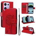 For Xiaomi Poco M6 Pro 4G Global Tree & Cat Embossed Pattern Flip Leather Phone Case(Red) - 1