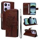 For Xiaomi Poco M6 Pro 4G Global Tree & Cat Embossed Pattern Flip Leather Phone Case(Coffee) - 1