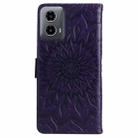 For Motorola Moto G34 Embossed Sunflower Pattern Flip Leather Phone Case(Purple) - 3