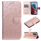 For Motorola Moto G34 Embossed Sunflower Pattern Flip Leather Phone Case(Rose Gold) - 1