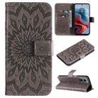 For Motorola Moto G34 Embossed Sunflower Pattern Flip Leather Phone Case(Grey) - 1