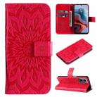 For Motorola Moto G34 Embossed Sunflower Pattern Flip Leather Phone Case(Red) - 1