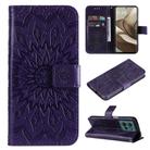 For Motorola Edge 50 5G Embossed Sunflower Pattern Flip Leather Phone Case(Purple) - 1