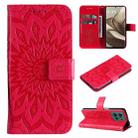 For Motorola Edge 50 5G Embossed Sunflower Pattern Flip Leather Phone Case(Red) - 1