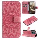 For Motorola Edge 50 5G Embossed Sunflower Pattern Flip Leather Phone Case(Pink) - 1