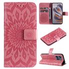 For Motorola Edge 50 Neo Embossed Sunflower Pattern Flip Leather Phone Case(Pink) - 1