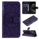 For Huawei nova 12 SE / nova 11 SE Embossed Sunflower Pattern Flip Leather Phone Case(Purple) - 1