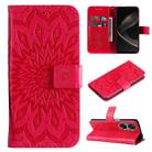 For Huawei nova 12 SE / nova 11 SE Embossed Sunflower Pattern Flip Leather Phone Case(Red) - 1