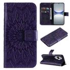 For Huawei nova 12s Embossed Sunflower Pattern Flip Leather Phone Case(Purple) - 1