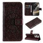 For Xiaomi Poco F6 Embossed Sunflower Pattern Flip Leather Phone Case(Brown) - 1