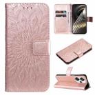 For Xiaomi Poco F6 Embossed Sunflower Pattern Flip Leather Phone Case(Rose Gold) - 1