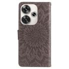 For Xiaomi Poco F6 Embossed Sunflower Pattern Flip Leather Phone Case(Grey) - 3