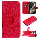 For Xiaomi Poco F6 Embossed Sunflower Pattern Flip Leather Phone Case(Red) - 1