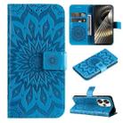 For Xiaomi Poco F6 Embossed Sunflower Pattern Flip Leather Phone Case(Blue) - 1