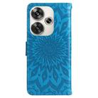 For Xiaomi Poco F6 Embossed Sunflower Pattern Flip Leather Phone Case(Blue) - 3