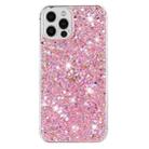 For iPhone 12 Pro Transparent Frame Glitter Powder TPU Phone Case(Pink) - 1