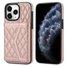 For iPhone 11 Pro Max Splicing Rhombic Texture Card Bag Phone Case with Long Lanyard(Rose Gold) - 1