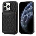 For iPhone 11 Pro Max Splicing Rhombic Texture Card Bag Phone Case with Long Lanyard(Black) - 1