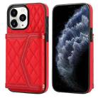 For iPhone 11 Pro Max Splicing Rhombic Texture Card Bag Phone Case with Long Lanyard(Red) - 1