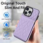 For iPhone 12 / 12 Pro Splicing Rhombic Texture Card Bag Phone Case with Long Lanyard(Purple) - 2