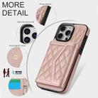 For iPhone 12 Pro Max Splicing Rhombic Texture Card Bag Phone Case with Long Lanyard(Rose Gold) - 3