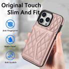 For iPhone 13 / 14 Splicing Rhombic Texture Card Bag Phone Case with Long Lanyard(Rose Gold) - 2