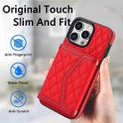 For iPhone 13 Pro Max Splicing Rhombic Texture Card Bag Phone Case with Long Lanyard(Red) - 2